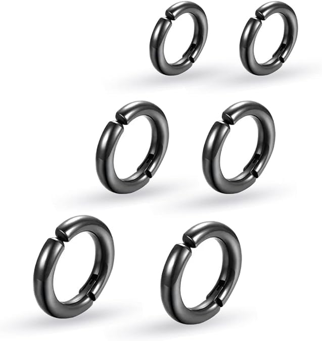 El Regalo 3 Pairs of Unisex Non-Piercing, Clip On Earrings for Girls/Boys/Men/Wome- Surgical Stainless Steel Hypoallergenic Huggie Fake Earrings (Black)