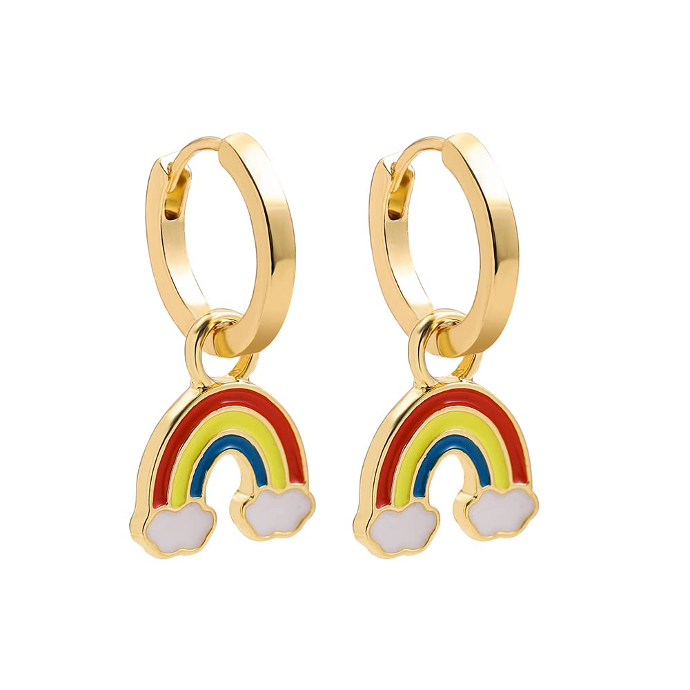 El Regalo 1 Pair Enamel Flowers, Rainbow Cloud, Heart Hypoallergenic Dangle Hoop Earrings for Girls/Teens/Women (Rainbow Cloud Earrings)