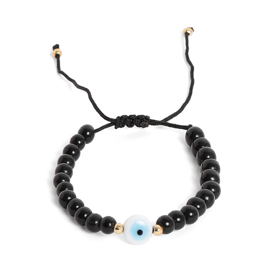 El Regalo 1 PC Evil Eye Black Beads Handwoven Adjustable Unisex Bracelet for Men/Women/Girls/Boys (White Evil Eye Bracelet)