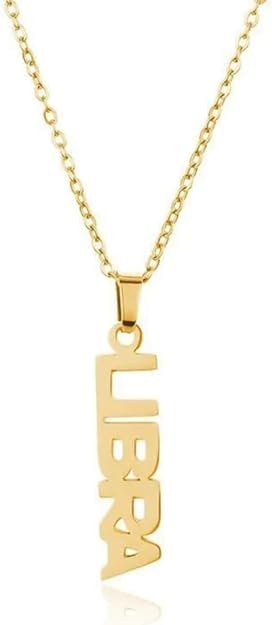 El Regalo 1PC Stainless Steel Zodiac Sign Unisex Pendant Necklace- Anti Tarnish 12 Vertical Zodiac Name Necklaces Horoscope Birth Star Sign (Libra)