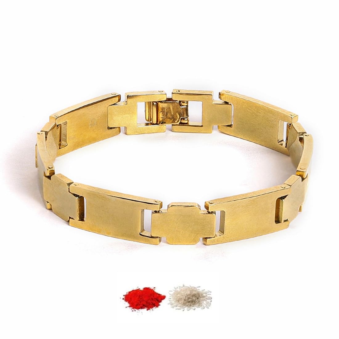 El Regalo 1 PC Designer Stainless Steel Bracelets Rakhi for Brother | 1 PC Anti Tarnish Chain Rakhi with Roli- Chanwal, Message Card in Rakhi Gift Box for Bhai/Bhaiya (Option-3)