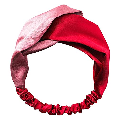 El Regalo Fashion Double Color Splicing Satin Wide Border Criss Cross Knotted Belt Retro Elastic Hair Band for Girls & Women (Red)