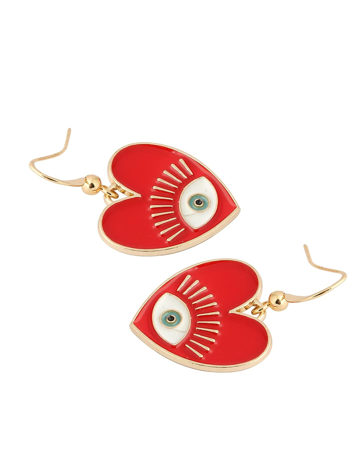 El Regalo 1 Pair Heart Evil Eye Enameled Hook Earrings - Dainty Evil Eye Hypoallergenic Heart Earrings for Girls & Women (Red Heart Evil Eye)