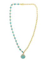 El Regalo Statement Evil Eye Golden Chain Shell Pendant Necklace- Hypoallergenic Enameled Shell Pendant Evil Eye Beaded Chain Necklace for Girls & Women