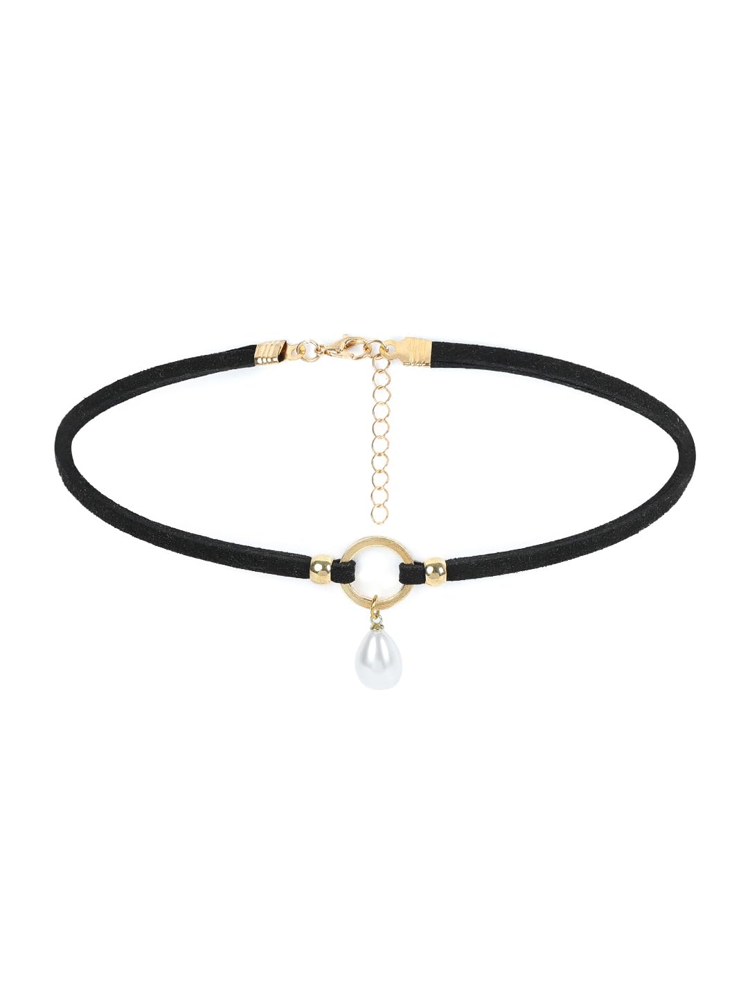 El Regalo 1PC Cute & Fancy Black Faux Choker Collar Necklace with Charms for Girls & Women (Pearl Drop Choker)