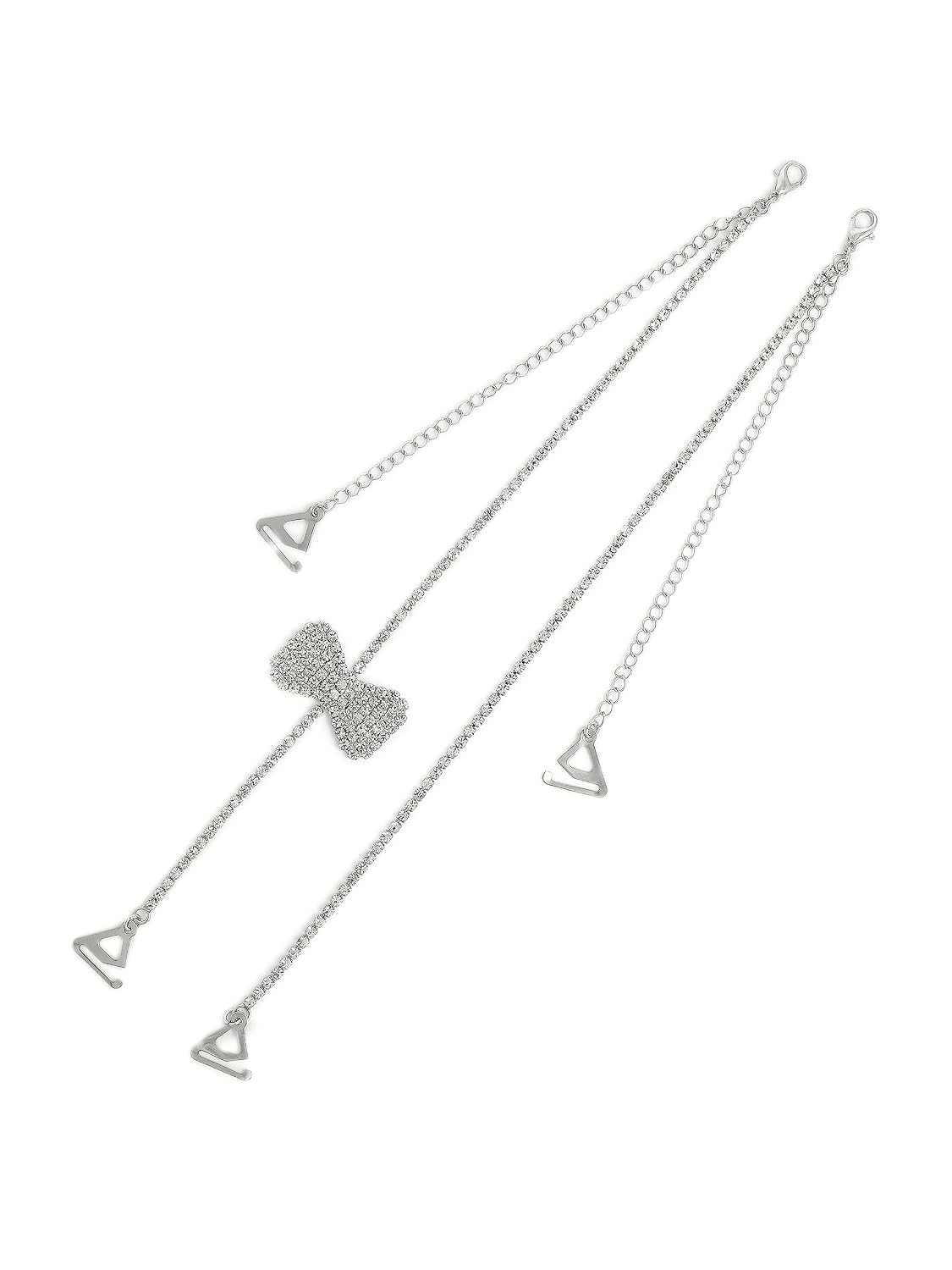 El Regalo 1 Pair Fancy Crystal Bow Bra Shoulder Straps- Beauty Back Shoulder Strap Bra Adjustable Shoulder Strap for Wedding/Party Gowns (Silver)