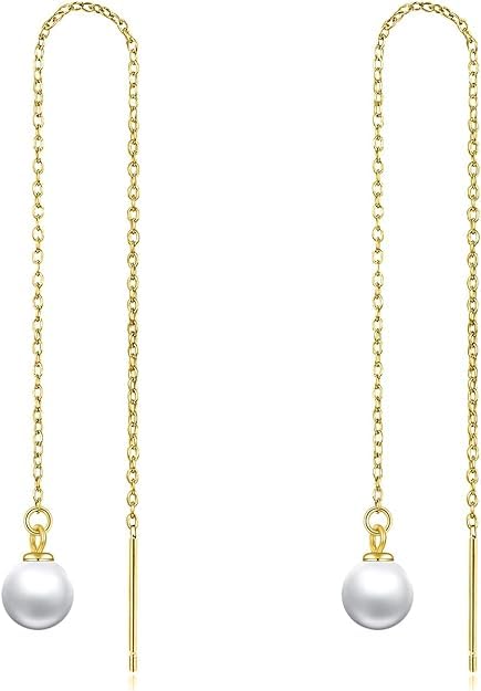 El Regalo Vintage Style Pearl Earrings for Girls & Women | Classic & Elegant | Available in Studs, Hooks, Threaders | Timeless Jewelry (Golden Pearl Threader)
