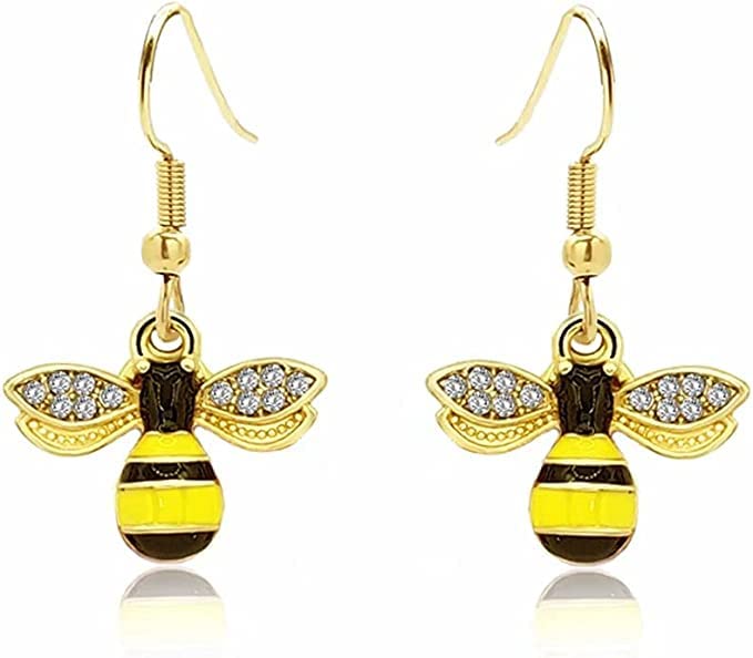El Regalo Enamel Honeycomb Bee Earrings for Girls & Women - Geometric Hexagon Honeycomb Beehive Dangle Earrings (Bee Hook Earrings)