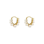El Regalo Retro Elegant Double Row Imitation Pearl Oval Hoop Earrings for Women - Fashion Pearl Double Layer Ear Buckle Hoops