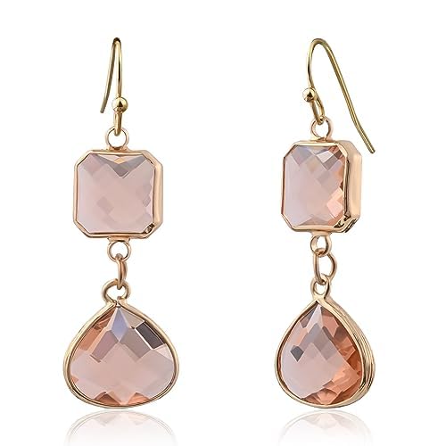 El Regalo Simulated Navy Blue Sapphire & Champagne Topaz Crystal Earrings- Hypoallergenic Dangle Drops Crystal Earrings for Girls & Women (Peachy Pink)
