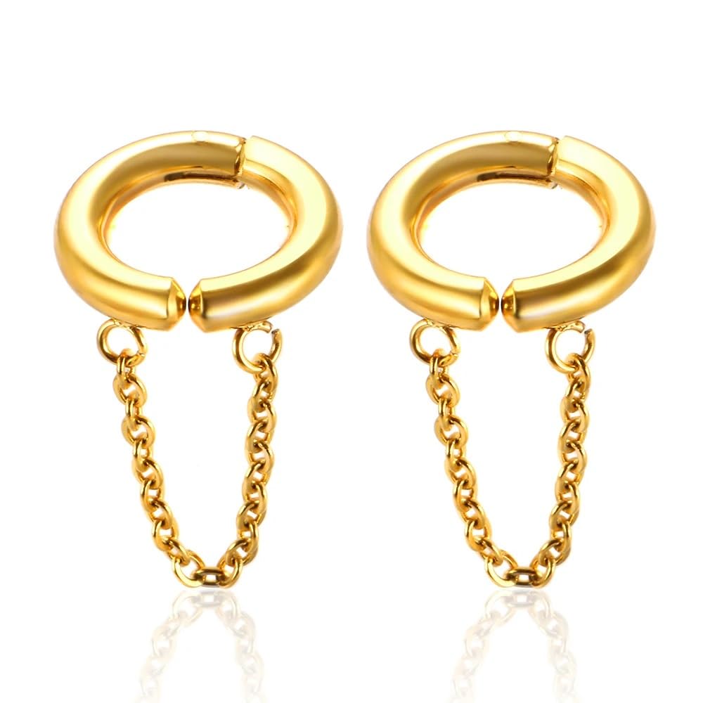 El Regalo Chain Hoop Ear Cuffs- Non Piercing Cartilage Earring- Trendy Cuff Wrap Clip on Earrings for Girls Women (Style-1)