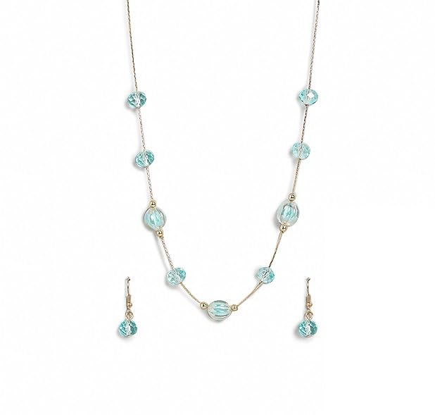 El Regalo 2PCs Crystals Beads Necklace & Earrings Jewelry Set for Kids/Girls & Teens - Shimmering/Matt Crystal Beads Fancy Jewelry Set (Sky Blue Crystals)