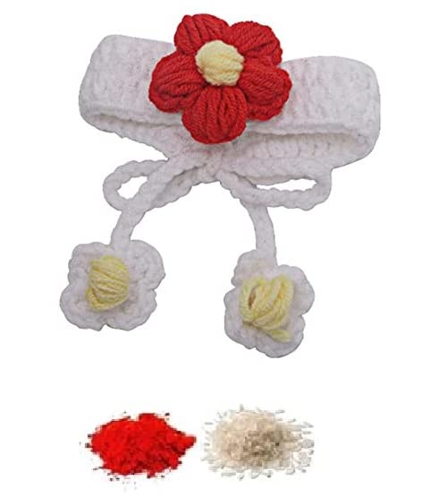 El Regalo 1PC Cute Hand Knitted Unisex Rakhis for Kids/Teens- Adjustable, Soft, Knitted Crochet Rakhis for Babies/Toddlers/Kids/Teens (Knitted Flower Tassel)
