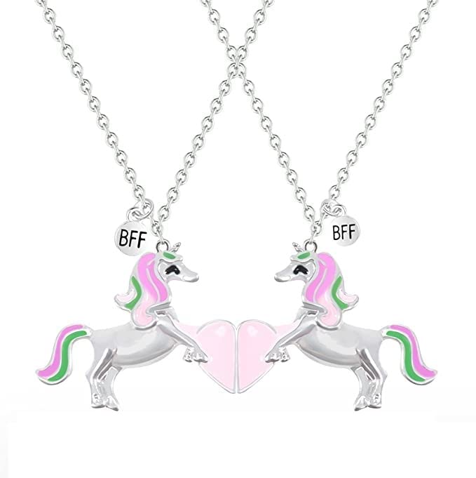 El Regalo Best Friend Forever 2Pcs-Split Magnetic Matching Bff Pendant Necklaces Set- Unicorns, Whales, Koalas Pendant Friendship Necklaces For Girls (Unicorns Bff Necklace)