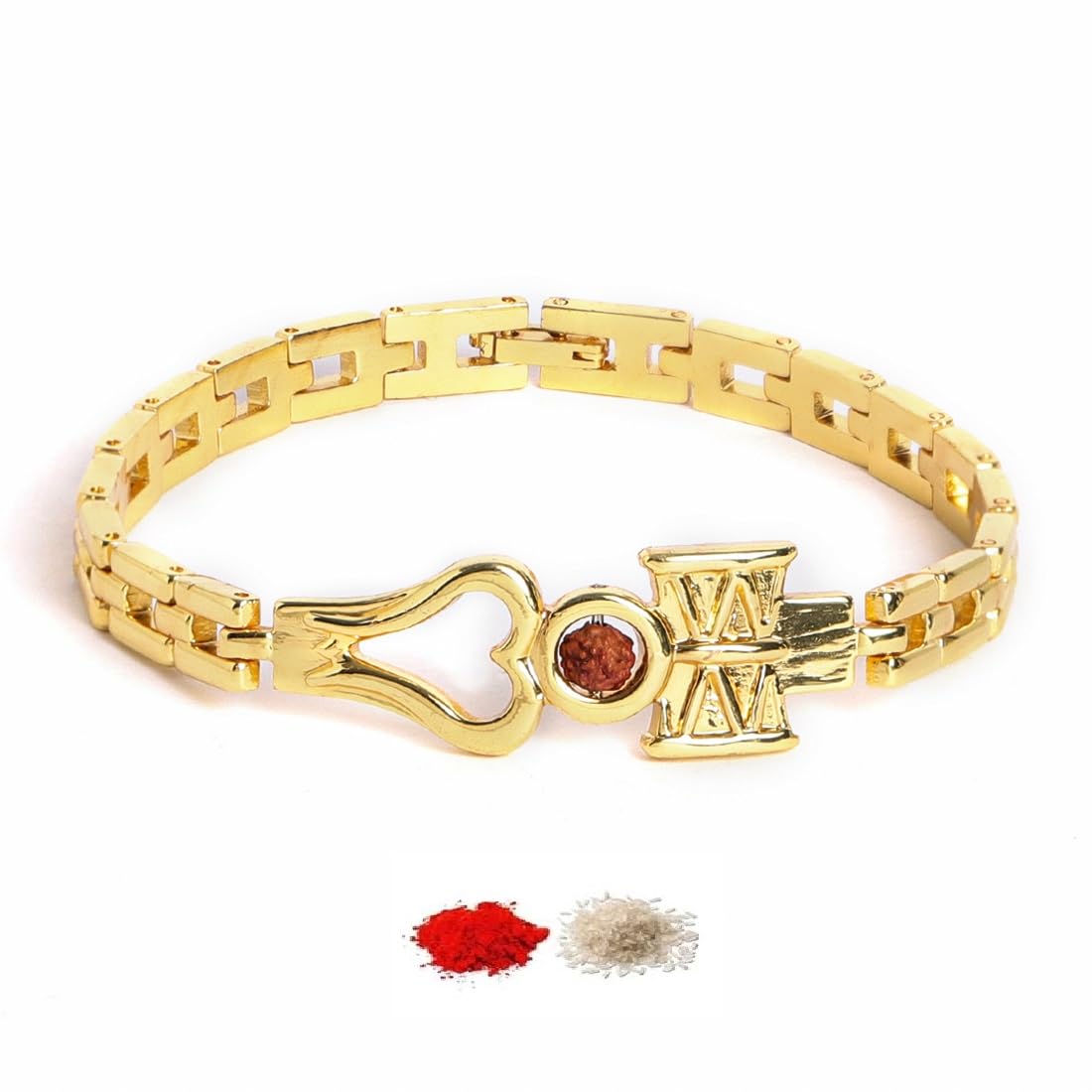 El Regalo Designer Trident Rudraksha Bracelet Rakhi for Brother- Auspicious Shiva Trishool Chain Bracelet Rakhi with Roli Chawal, Rakhi Message Card in Rakhi Box