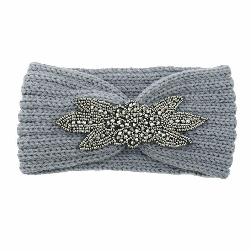 El Regalo 1 PC Winter Knitted Sequin Flower Headband Ear Warmer for Girls & Women - Headwrap with 3D Sequin flower- Ear Warmer Hair Muffs Band | Winter Designer Headbands (Grey)