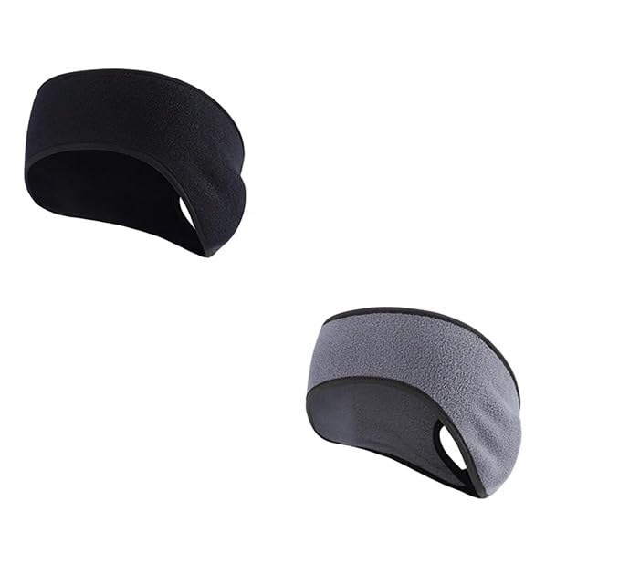 El Regalo 2 PCs Winter Fleece Ponytail Headbands- Ear Warmer/Earmuff Headbands with Ponytail for Men, Women, Girls, Boys Fleece Ear Warmers Headband for Cold Weather Ski Yoga (Black & Grey)