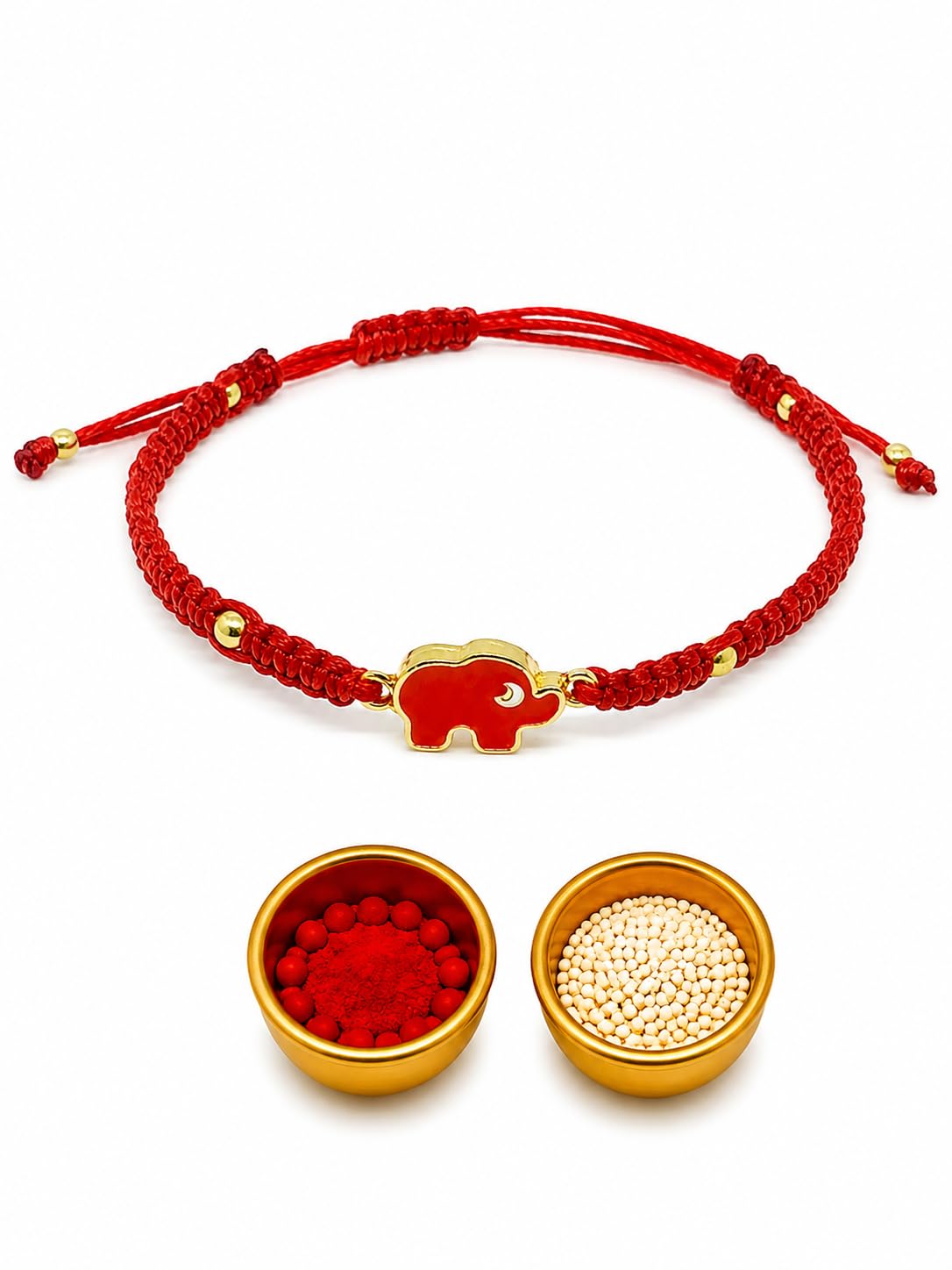 El Regalo 1PC Elephant Evil Eye Rakhi for Brother with & Message Card in Gift Box (Red Elephant Red Rakhi)