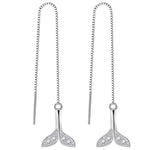 El Regalo Modern Sui Dhaga Threader Earrings for Women - Minimalist Long Pull Through Chain Earrings - Light Dangle Needle Threaders for Multiple Piercings, Sensitive Ears (Silver Whale Tail)