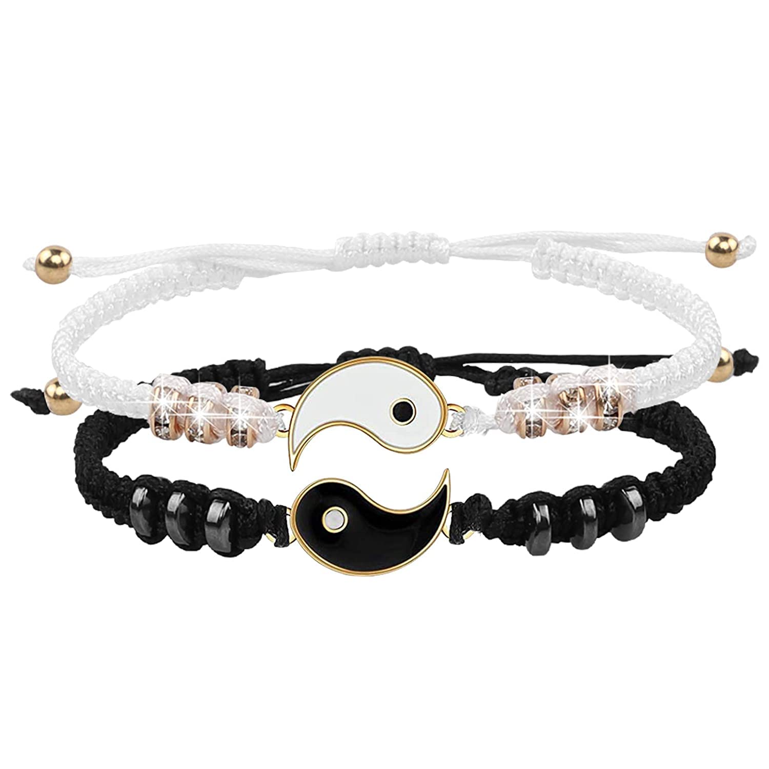 El Regalo "Yin Yang Handmade Macrame Golden Unisex Bracelets Set | Adjustable Bracelet for Best Friends/Couple - Set of 2 (These are NOT Magnetic)- Valentines Gift