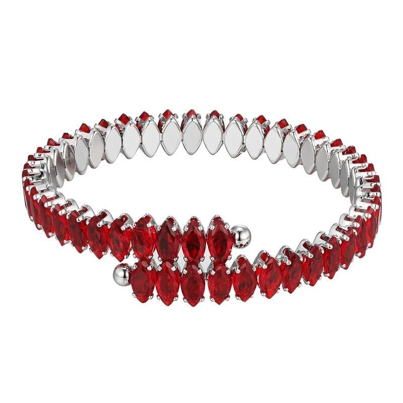 El Regalo Marquise Cut Crystals Tennis Bracelet for Women - Adjustable Bypass Wrap Bracelet, Cubic Zirconia Jewelry Gift (Red)