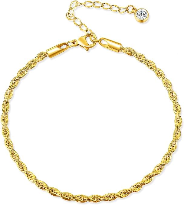 El Regalo 1PC Stainless Steel Twisted Rope Anklet- Anti-Tarnish, Waterproof Fashion 1 Leg Anklet/Ankle Bracelet for Girls & Women (Gold)