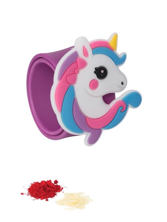 El Regalo Cute Slap Band Bracelet Rakhi for Kids Boys & Little Brother | Fun Quirky Silicone Slap Wristband Rakhi for Toddlers & Children with Roli Chawal Pack and Gift Box (Unicorn)