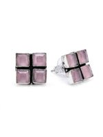 El Regalo 925 Silver Plated Oxidized Stud Earrings with Monalisha Stones - Square Bohemian Stud Earrings for Women - Tribal Antique Replica Earrings (Pastel Pink)