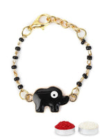 El Regalo Cute Evil Eye Nazaria Bracelet Rakhi for Babies/Kids with Roli Chawal, Rakhi Message card in Rakhi Gift Box- Baby Nazaria Rakhi (Black Elephant Nazaria Rakhi)