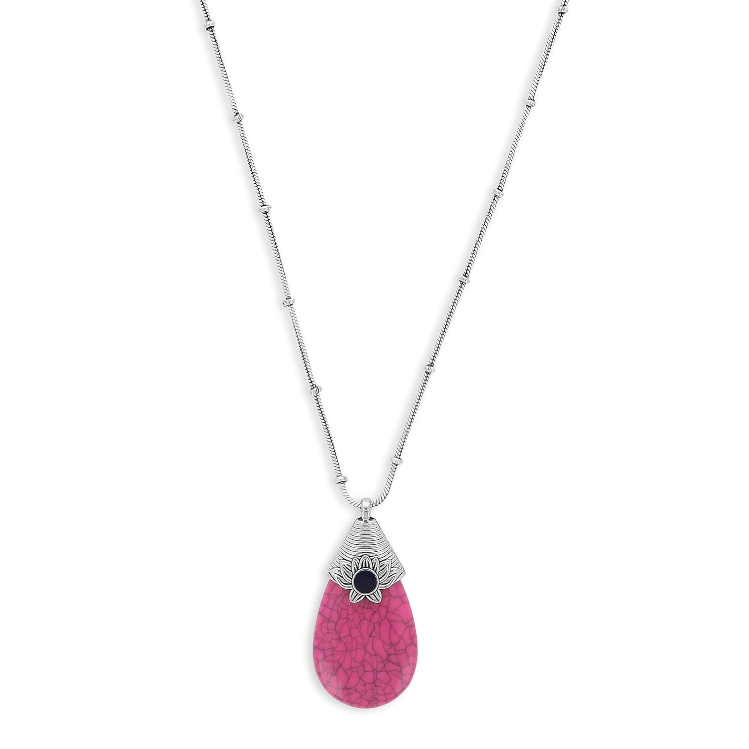 El Regalo Oxidized Kolhapuri Ball German Silver Ethnic Traditional Choker Necklace for Girls & Women | Oxidized German Silver Choker Necklace (Pink)