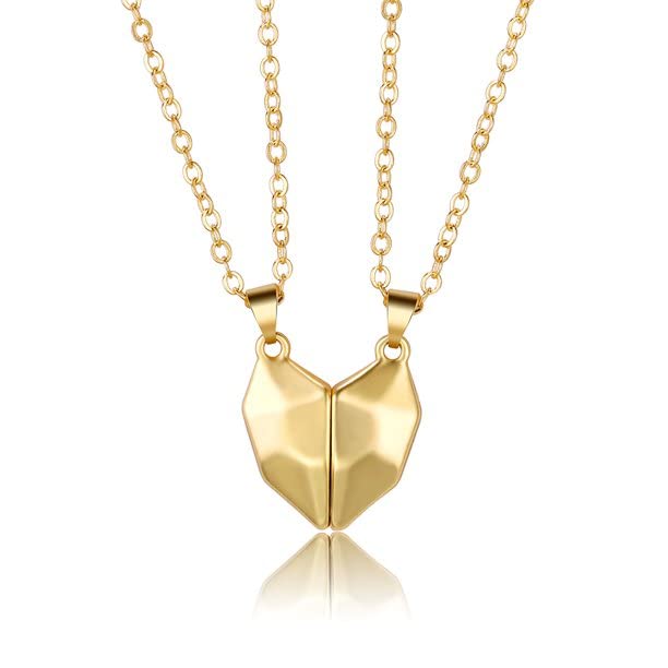 El Regalo Unisex Valentines Day Gift - 2 Pcs Heart Couples Magnetic Necklace for Couples/Besties/Friends - Matching Pendant Friendship Distance Magnetic Love Heart Jewelry (Golden Hearts)