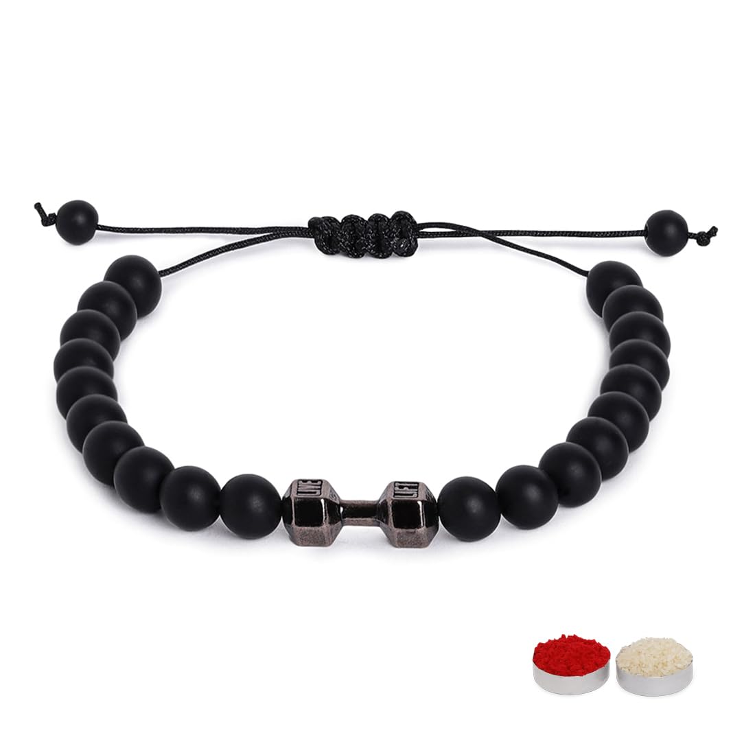 El Regalo 1pc Gymheads Dumbbell Bracelet Rakhi for Gym Lover Brother- Gym Rakhi with Roli Chawal, Rakhi Message Card in Gift Box (Black)