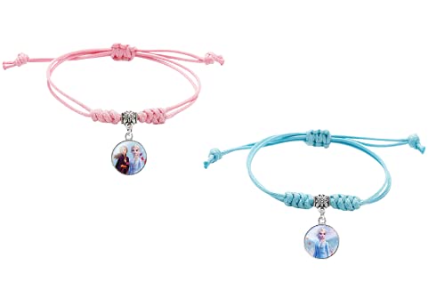 El Regalo 2 PCs Frozn Princess Bracelets for Girls | Faux Leather Adjustable Princess Bracelets (Pink & Sky Blue)