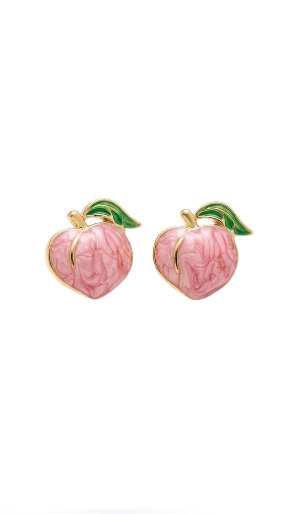 El Regalo Cute Gold Plated Stainless Steel Oil Drop Peach Stud Earrings for Girls & Women | Hypoallergenic Fruit Themed Fashion Earrings (Light Pink)