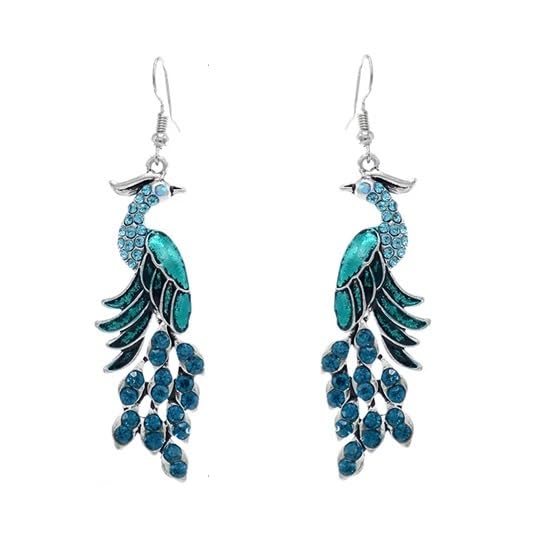 El Regalo Vintage Ethnic Peacock Earrings for Women- Elegant Oil Drop Rhinestone Dangle Earring Party Jewelry (Blue)
