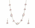 El Regalo 2PCs Crystals Beads Necklace & Earrings Jewelry Set for Kids/Girls & Teens - Shimmering/Matt Crystal Beads Fancy Jewelry Set (Pink Crystals)