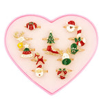 El Regalo 12 Pcs Christmas Adjustable Rings Set for Kids/Girls/Teens/Women | Cute Xmas Party Favour Rings with Heart Gift Box | Santa, Reindeer, Christmas Tree, Snowman, Candy Cane, Wreath Designs