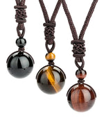 El Regalo 3 PCs Unisex Healing Crystals Necklace- Tiger Eye, Obsidian, Red Tiger Eye Chakra Beads Stone Adjustable Pendant Necklace for Women Men Girls Boys