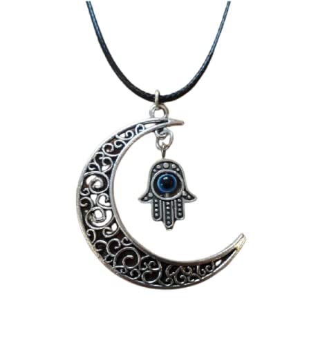 El Regalo Evil Eye Hamsa Hand Protection Pendant Necklace for Girls & Women (Crescent Moon Hamsa Evil Eye)