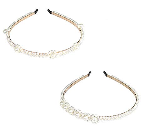 El Regalo 2 PCs Pearl Beads Decoration Plastic Hair Band for Kids, Girls and Women (Pattern 1)