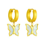 El Regalo Stainless Steel Dangle Butterfly Earrings for Women/Girls- Ati Tarnish- NO RUST Butterfly Drop Hoop Earrings (White)