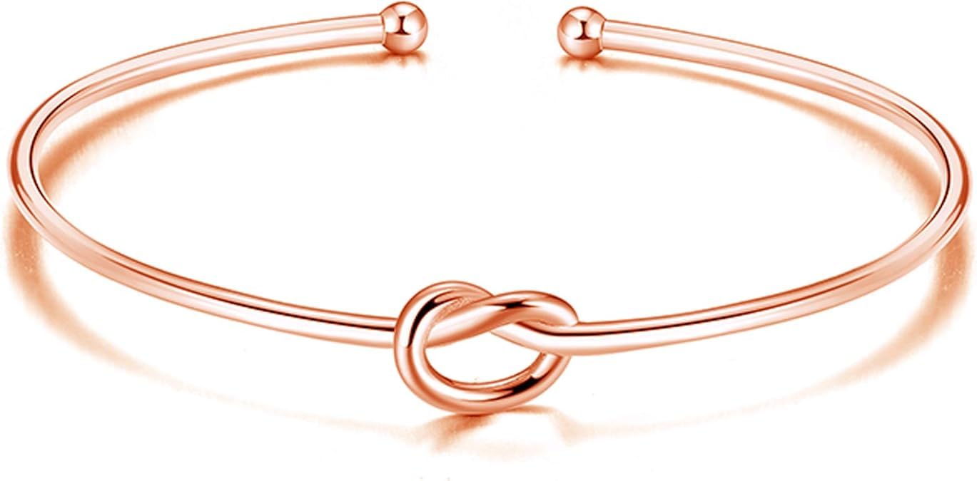 El Regalo Stainless Steel Forever Love Knot Infinity Cuff Bracelets for Girl & Women- Waterproof Infinity Knot Adjustable Bracelet (Rose Gold)
