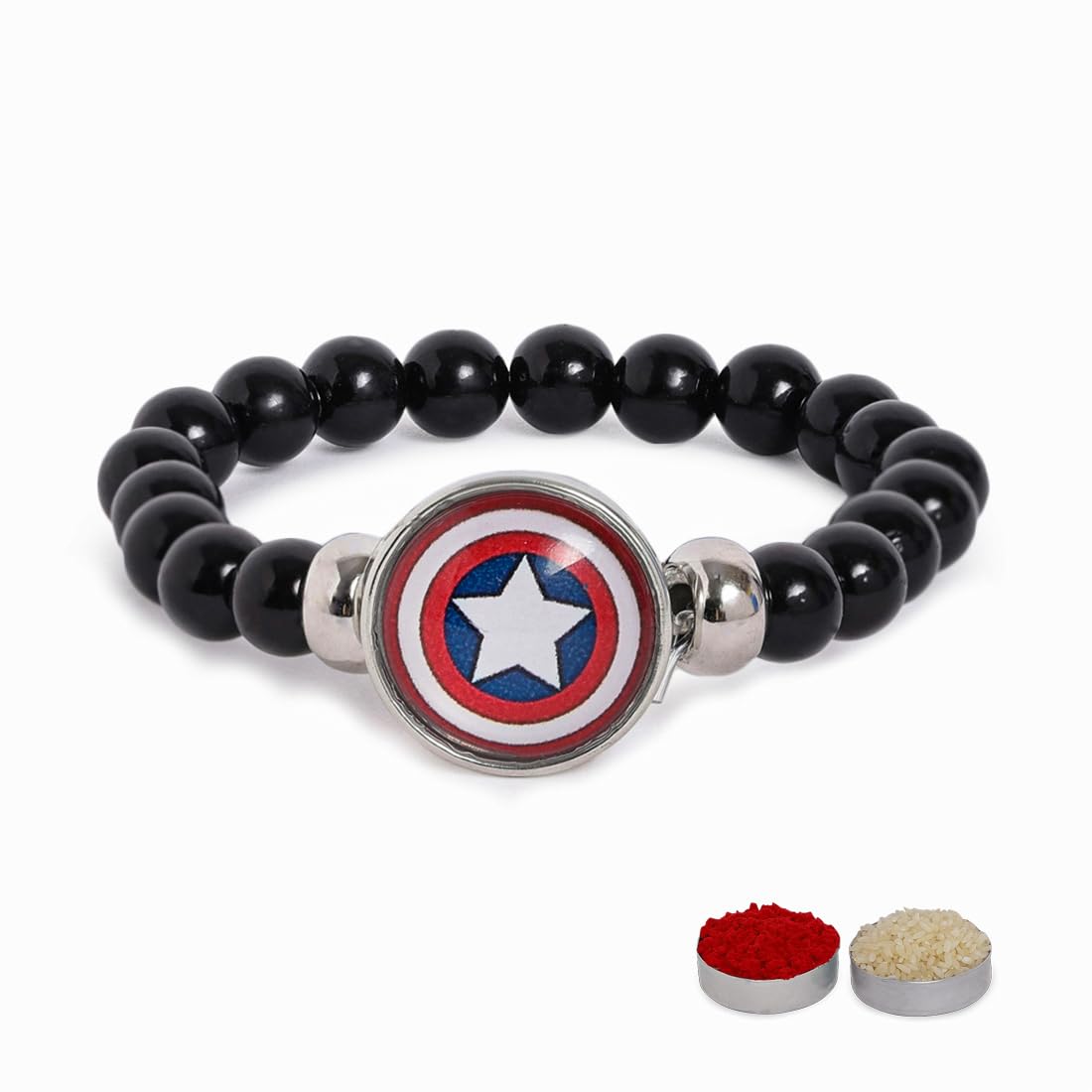 El Regalo 1PC Superhero Kids Marvel Theme Rakhi with Replacement Button for Brother- Kids Unisex Rakhi with Roli Chawal, Rakhi Message Card in Rakhi Gift Box for Little Bro (Avenger Rakhi)