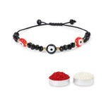 El Regalo 1PC Cute Evil Eye Nazaria Rakhi Box for Babies/Toddler/Kids/Girls & Boys Glass Faceted Beads Evil Eye Nazaria Rakhi with, Message Card in Rakhi Gift Box (Option-2)