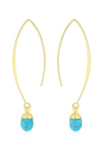 El Regalo Elegant Gold Hook Earrings with Natural Stones - Beautiful Drop Dangle Earrings for Women & Girls | Minimalist Jewelry (Turquoise Green Color)