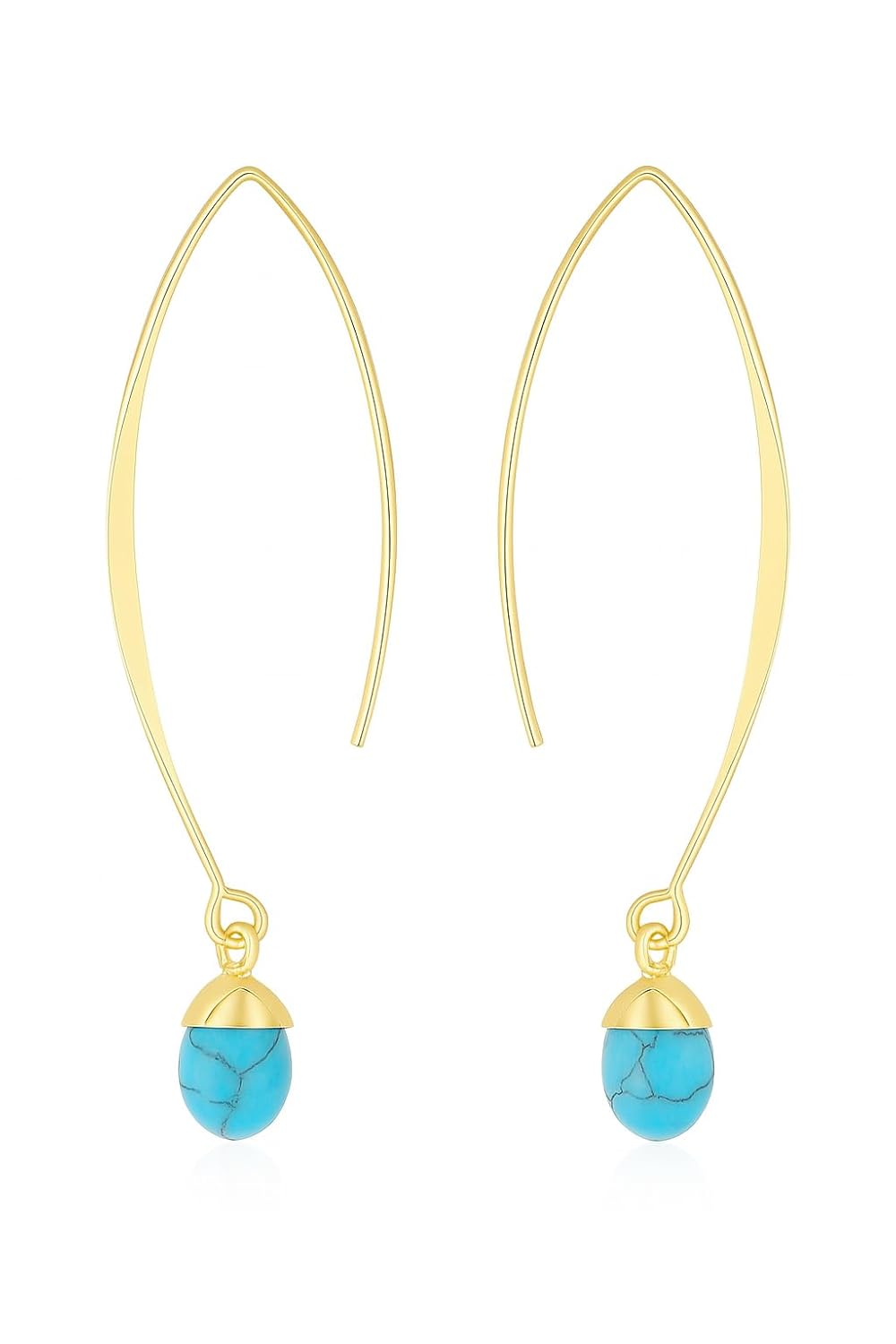 El Regalo Elegant Gold Hook Earrings with Natural Stones - Beautiful Drop Dangle Earrings for Women & Girls | Minimalist Jewelry (Turquoise Green Color)