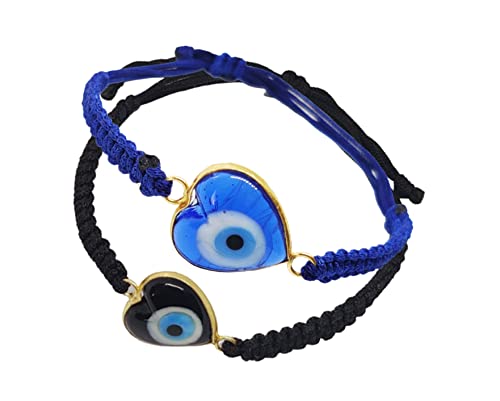 El Regalo 2 PCs Evil Eye Knotted Unisex Bracelet Combo for Kids & Adults | Macrame Bracelet Braided with Lucky Eye (6mm) to Ward Off Buri Nazar (2 Red Style-3)