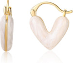 El Regalo 1Pair Love Heart Hoop Earrings- Small Oil Dripping Gold Plated Heart Earrings for Girls & Women Hoop (White)