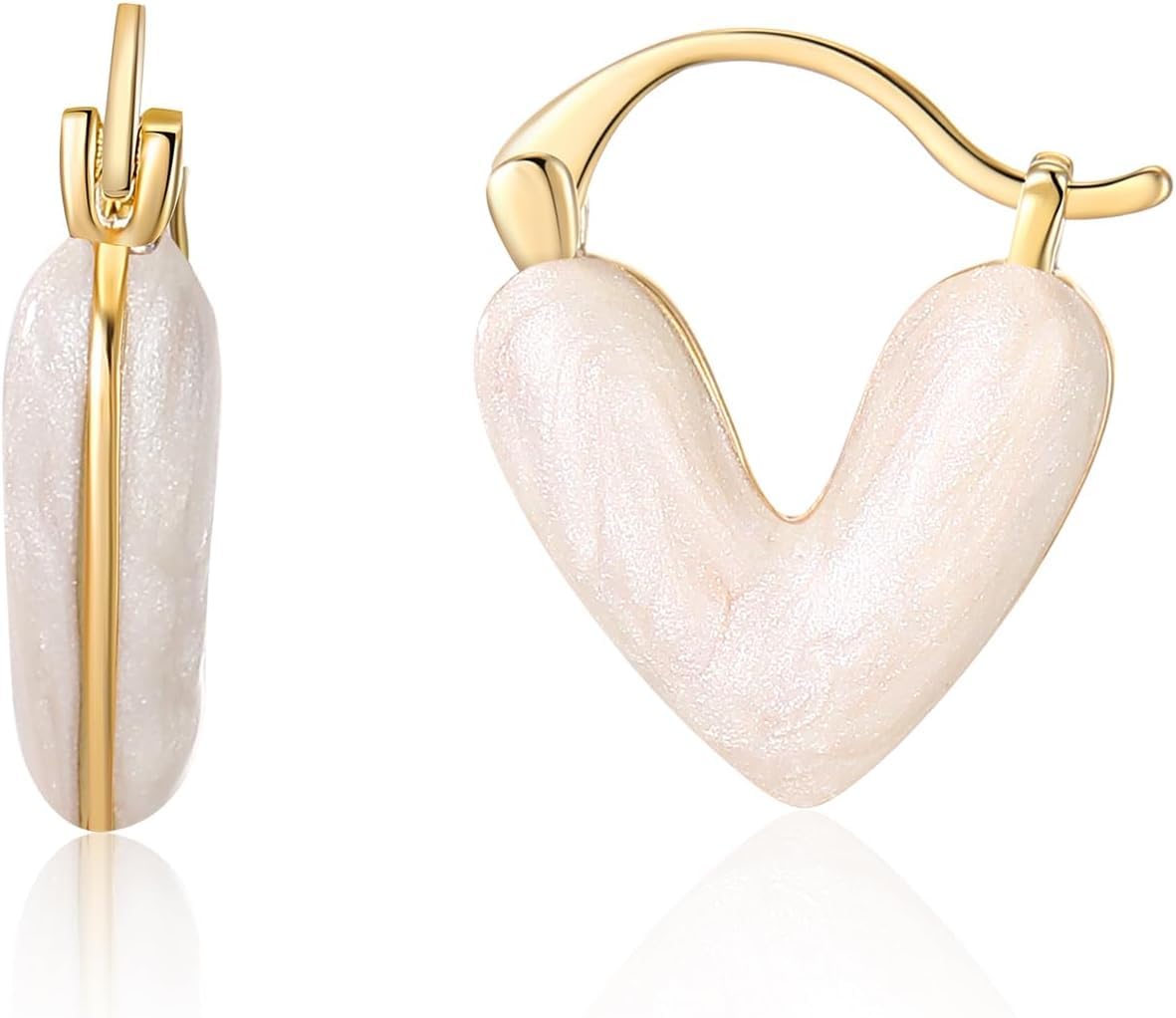 El Regalo 1Pair Love Heart Hoop Earrings- Small Oil Dripping Gold Plated Heart Earrings for Girls & Women Hoop (White)