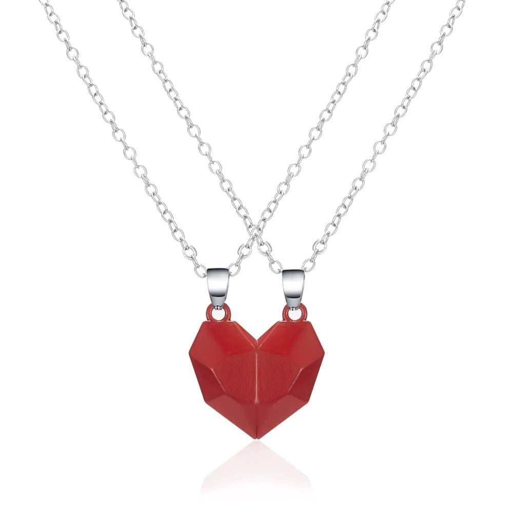 El Regalo Red Heart Magnetic Pendant Necklace for Unisex Adult (2 Pieces)